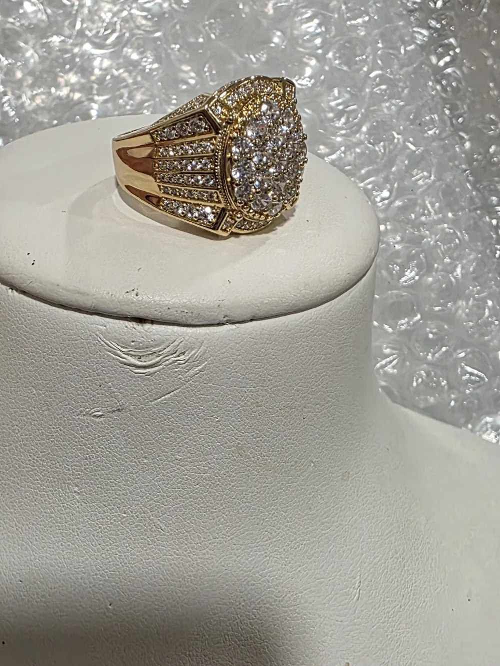 14k Gold-Plated Pavé Cluster Statement Ring - Size 10